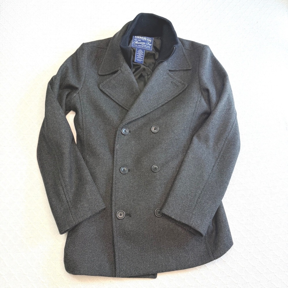 American Rag Mens Wool Blend Double Breasted Pea Coat Gray Size S 164802-HO17